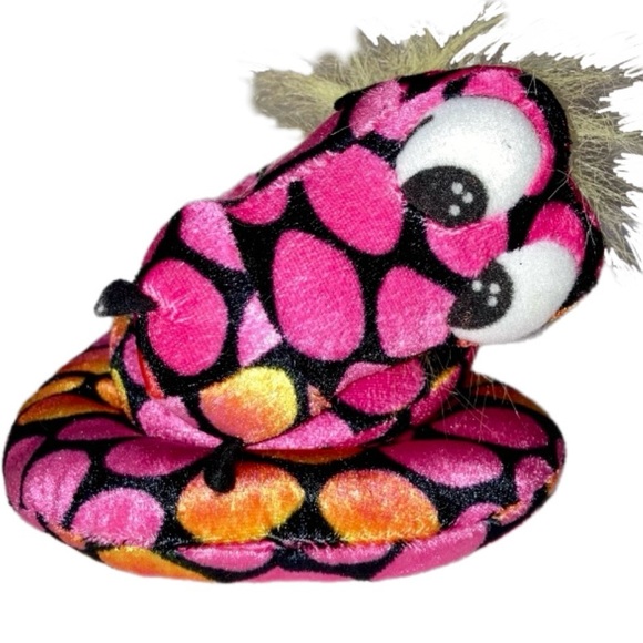 🎉 Small Plush Snake Anna Anaconda by Toy Factory Pink Red Orange Black Coiled - Picture 2 of 6